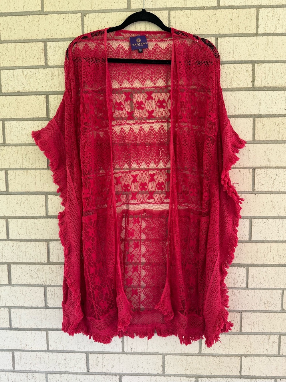 Curations Caravan Open-Front Lace Kimono Shrug - Pink